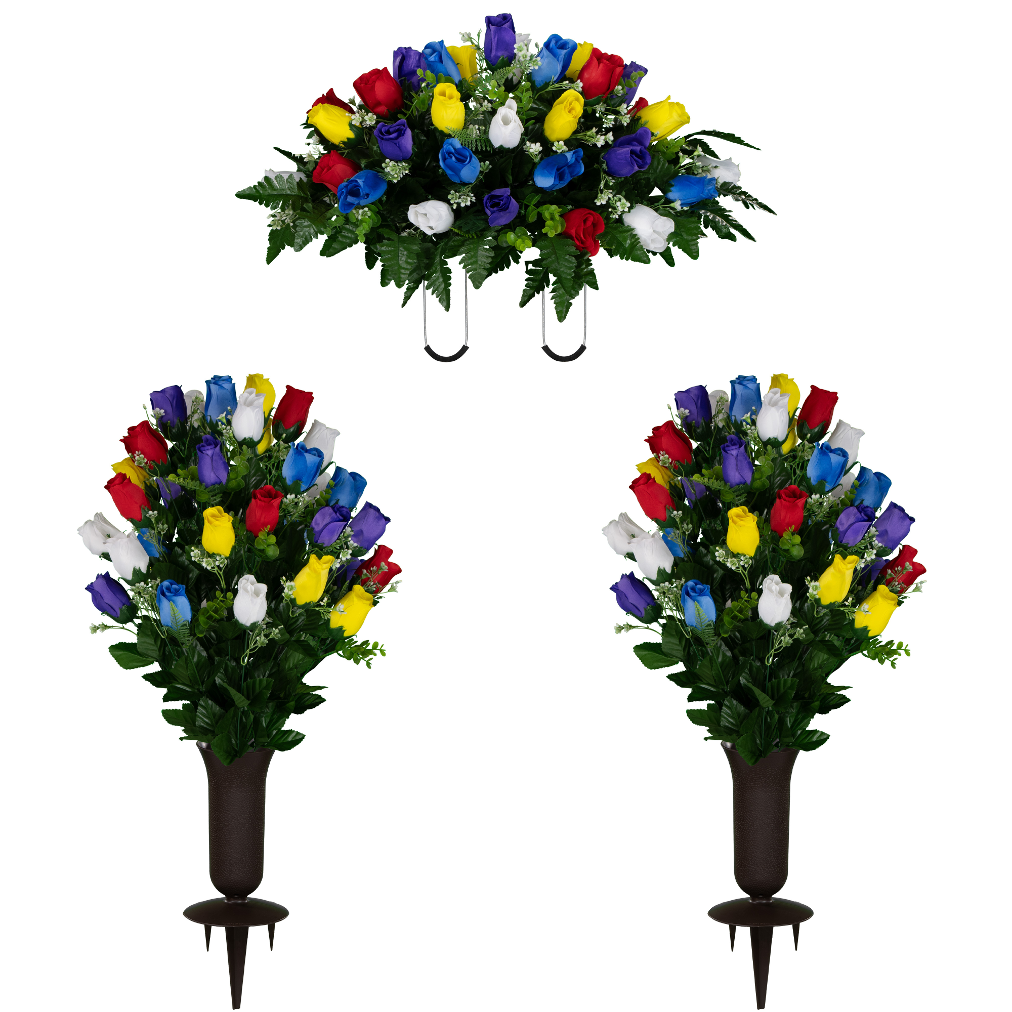 Multi Color Roses Saddle and Two Large Bouquet With Vase - View 1